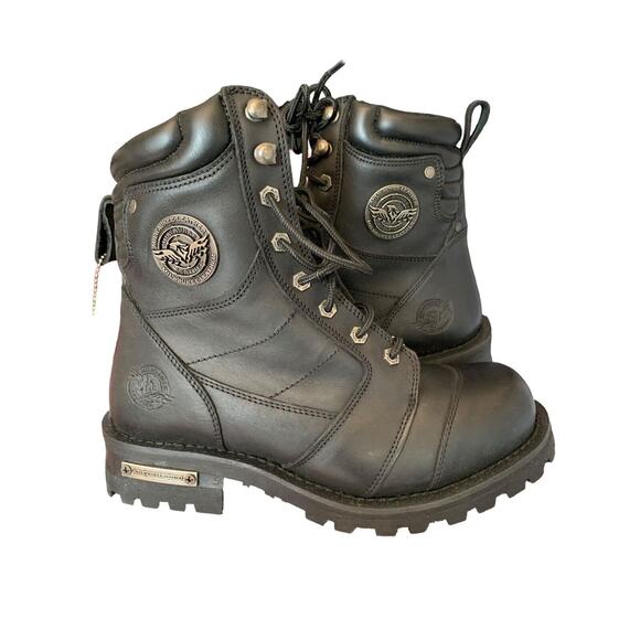 Milwaukee Leather Men's 8" Motorcycle Logger Boot w/ Cap Toe Lace Up Sz 7.5 - Picture 1 of 16